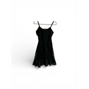 LEOLA COUTURE Black Polka Dot Ruffle Hem Slip Dress Sheer Mesh Small